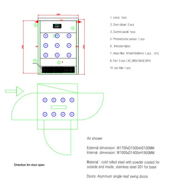 Duchas de aire blancas del sitio limpio para tres personas, W1700xD1500xH2100mm