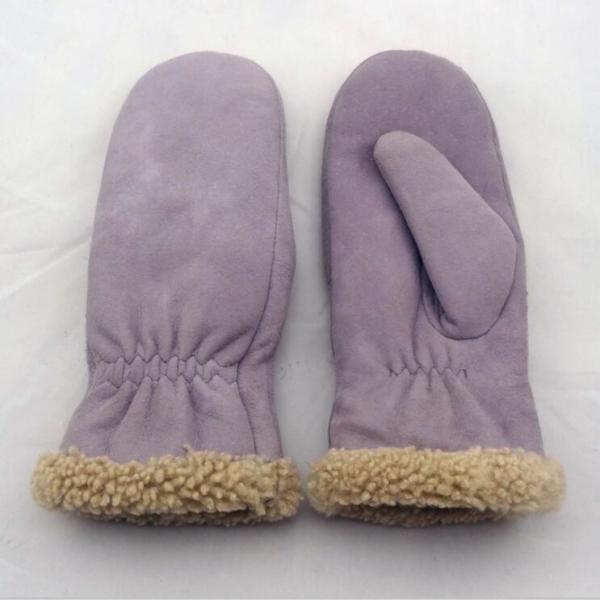 Hand Sewing Shearling Leather Mitten Gloves Double Face Eco - Friendly