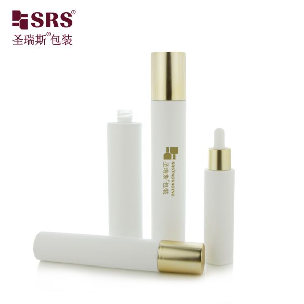 GL022 30ml 50ml 80ml 100ml Painted White Color Glass Bottle With Dropper Lotion Gold Cap Luxury For Skincare Facial Serum