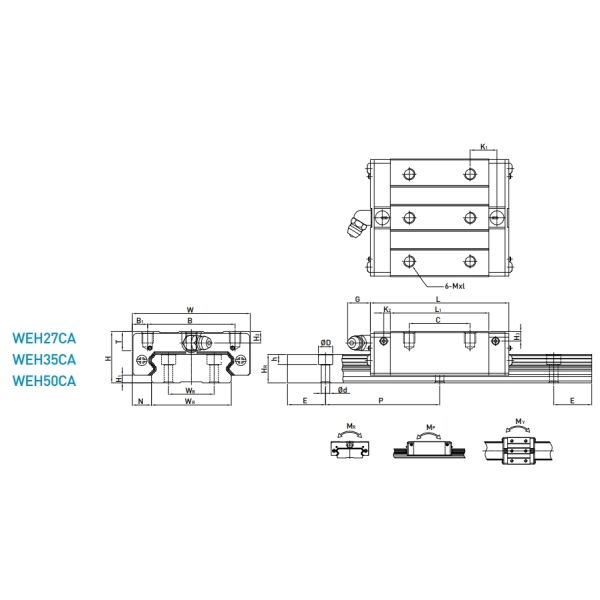 WEH35CA Hiwin Linear Bearing Carriage 35mm Size SS Standard Dust Protection