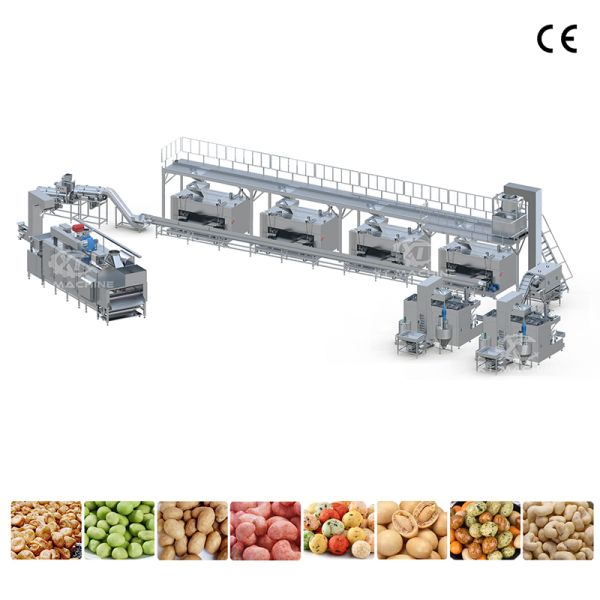 Línea totalmente automática de recubrimiento y tostado de cacahuete con miel, máquina recubridora para cacahuetes sabor barbacoa y almendras