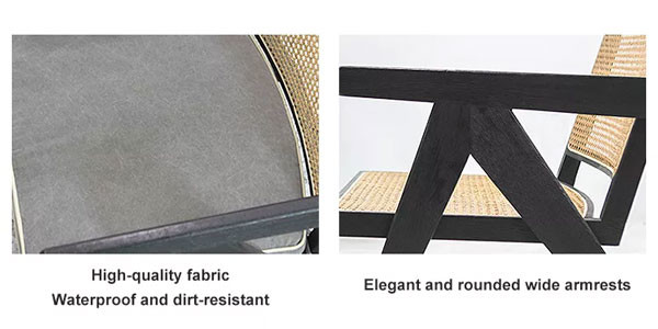 Chaise longue en bois solide noire de balcon de salon de fauteuil de dos de rotin