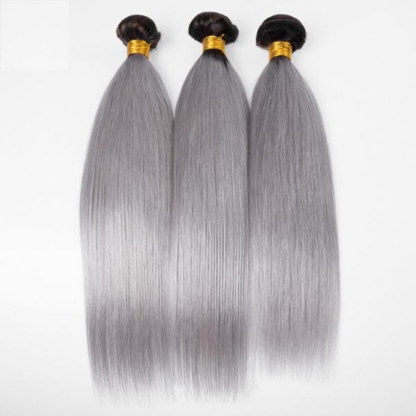 расширения человеческих волос 1Б прямые серые Омбре 2 пачки волос тона индийских
