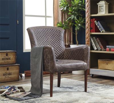 Vintage Painting Dark Brown Leather Armchair High Solidwood Finish Legs For Office