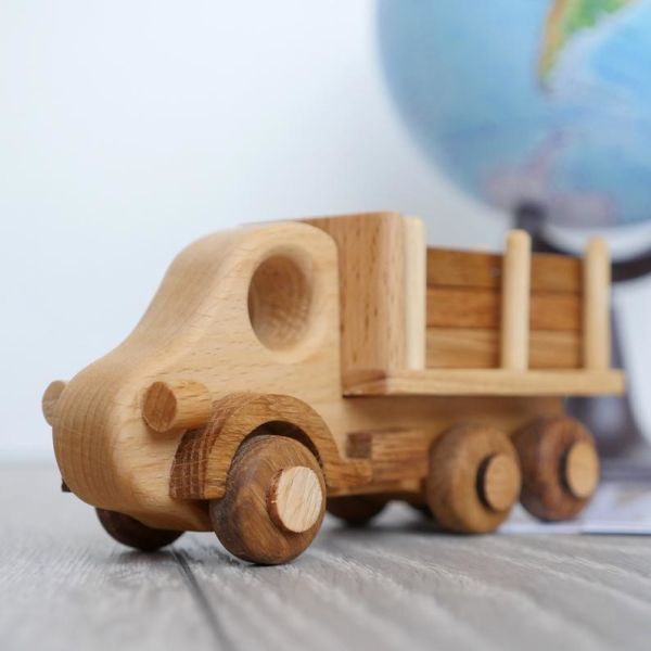 Stained Beech Handmade Wooden Toys , Handmade Wooden Cars For Preschoolers