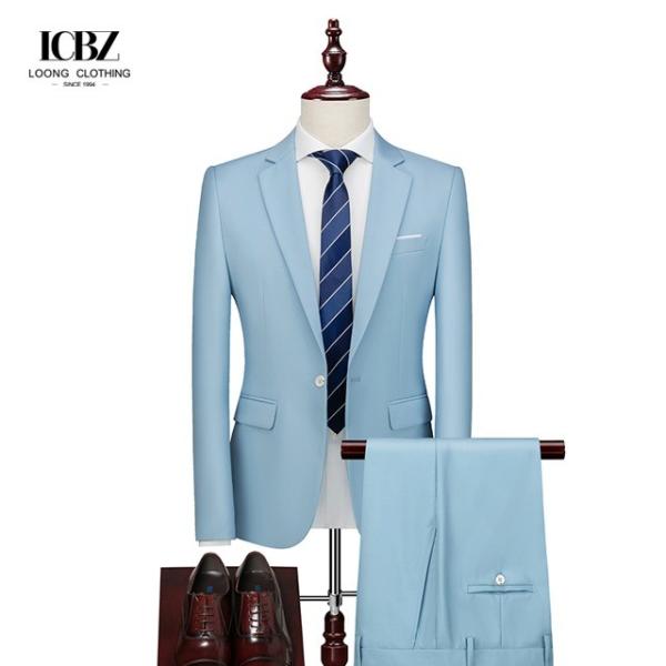 Formal Clothes Suits for Men Powder Blue Polyester Viscose Fabric 2-Piece Office Wear