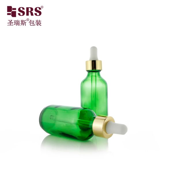 Luxury Collar 1oz 2oz Green Glass Dropper Bottle for Essential Oil