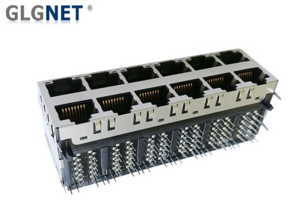 Copper Alloy Rj45 Through Hole Connector 12 Ports Pcb Rj45 Jack 1000 BASE - T With Latch