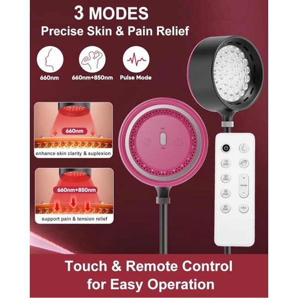 660nm+850nm Red Light Therapy Lamp with Remote Control and 30W Power for Home Wellness