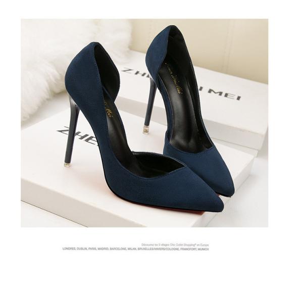 ZM020 8915-3 Korean Style Fashion Simple Stiletto High-Heeled Suede Thin, Shallow Mouth Pointed Side Sexy Hollow Single