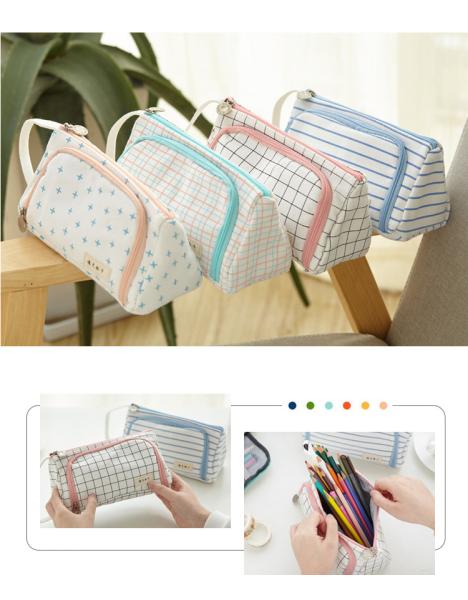 Washable Large Capacity Canvas Pen Bag Embroidery Printing 21 * 7 . 5 * 5CM