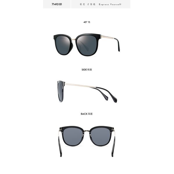 Square Metal Frame Sunglasses TAC Grey Rose Gold Grey Lens PEI Metal Mixture Eyeglass