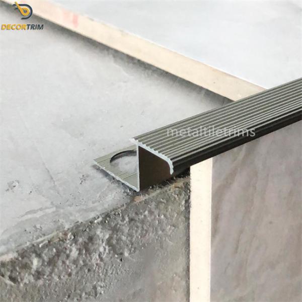 Aluminum Alloy 6063 Stair Nose Tile Edging Trim Anodized Matt Bronze Non Slip