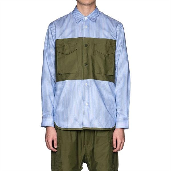 Contrast Splicing Colors Mens Fashion Casual Shirts / Patchwork Shirt Customized