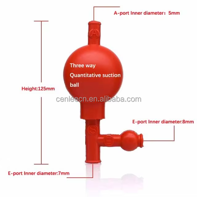 Factory Price With 3 Openings Red Pipetting Ball Quantitative Suction Bulb Rubber Pipette Filler Lab Suction Ball Pipette