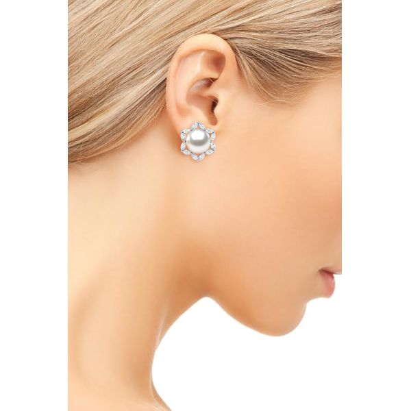 bijoux et perle cultivée d'eau douce blanche Marquise Earring de l'or 14K blanc