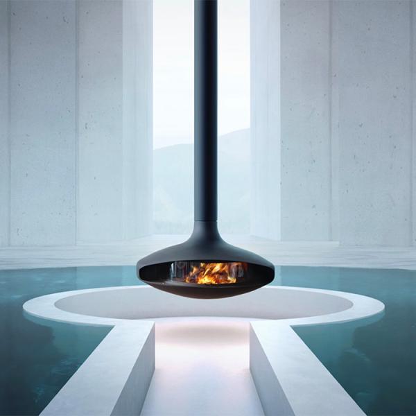 customization Hotel Suspended Wood Burners Charcoal Hanging Black Fireplace 80cm