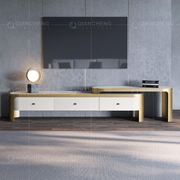 Popular style Marble Top Metal Frame TV Stand 83kg Polished Grey Color