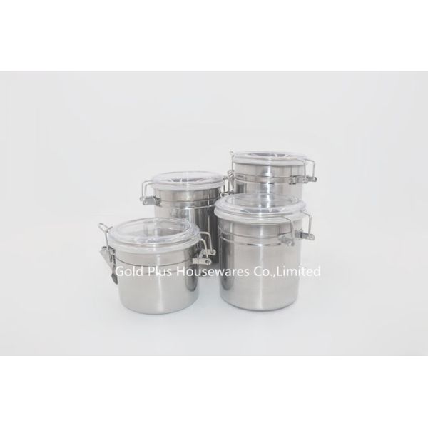 4pcs Kitchen organization metal steel candy can round shape food jar with clip lid