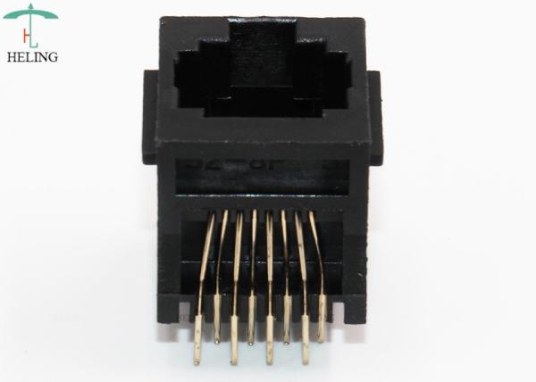 1x1 Ports RJ45 Ethernet Connector 180 Degree Black Housing Gold Plating