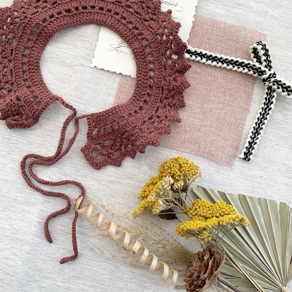 Y-F Designer Baby Girls Lotus Leaf Collar Cotton Lace Hand Crochet Hook Flower Cervical Fake Collar