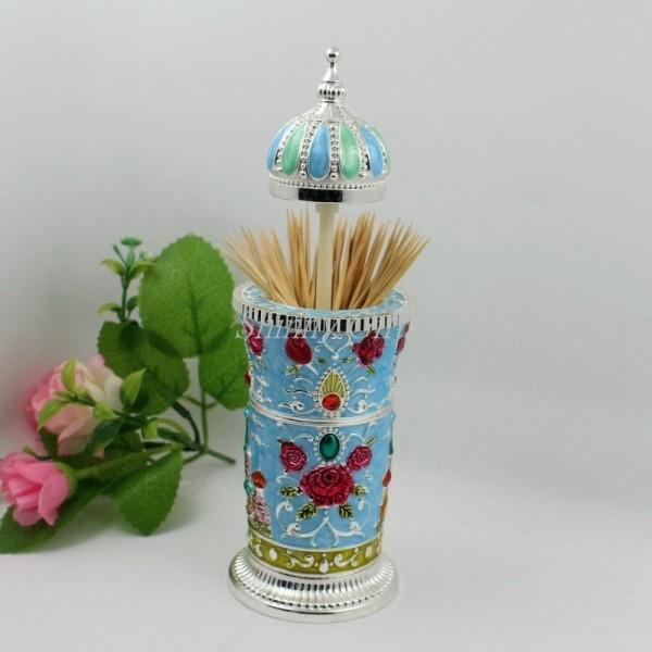 Shinny Gifts High Quality Metal European Enameled Toothpick Holder Vintage Home Decoration