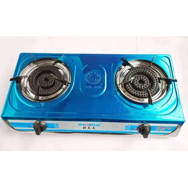Home Kitchen Table Gas Stove Iron Burner Gas Cooking Stove 2 Burner with Brass Nozzle