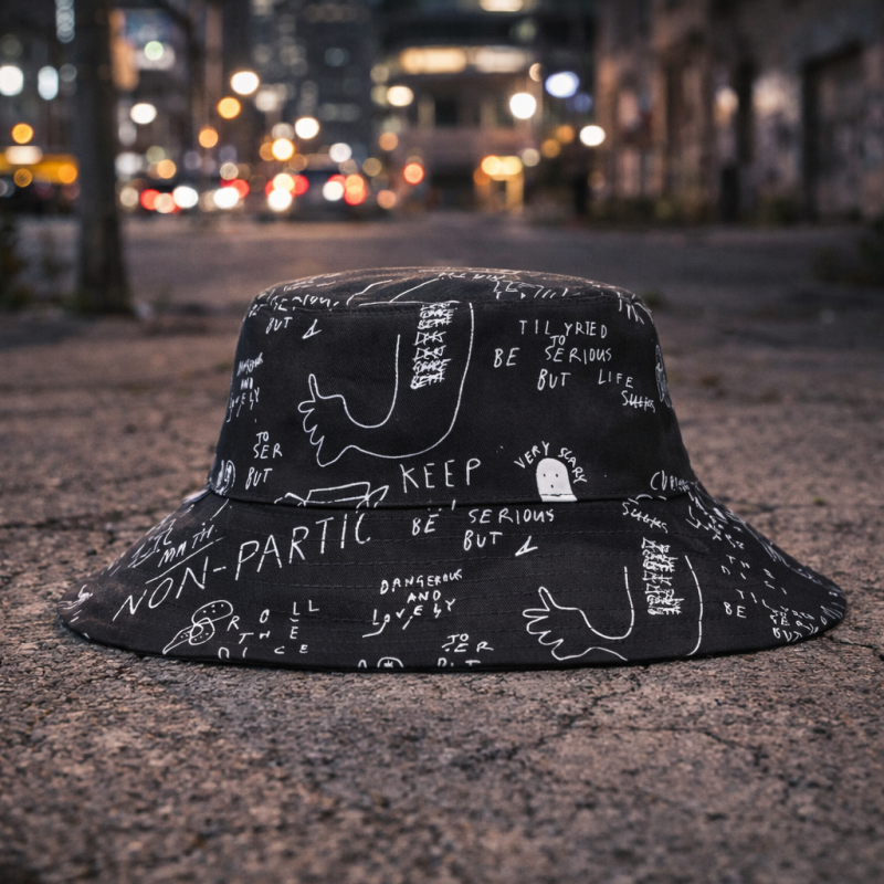 Graffiti Print Bucket Hat – Custom Streetwear Fisherman Hat | Lightweight Casual Bucket Hat | Urban Fashion Sun Hat