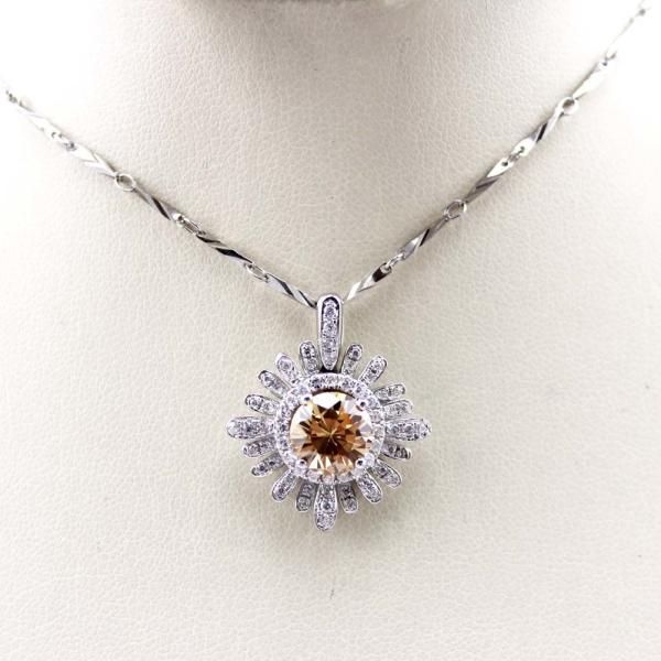 Sterling Silver 8mm Round Blue Topaz  CZ Diamonds Pendant  Necklace (P07)