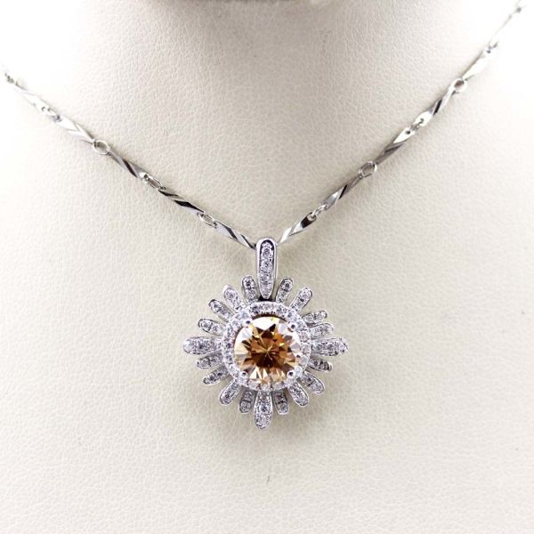 Sterling Silver 8mm Round Blue Topaz  CZ Diamonds Pendant  Necklace (P07)