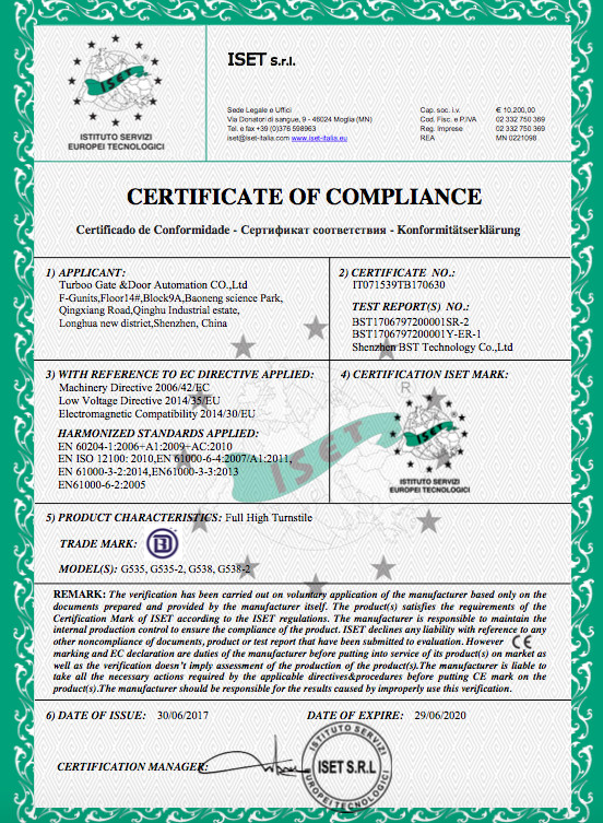 Turboo Automation Co., Ltd Сертификации
