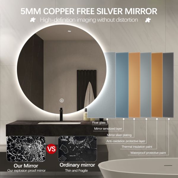 OEM ODM Custom LED Bathroom Mirror , LED Bathroom Touch Screen Mirror