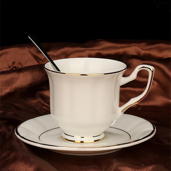 Wholesale customizable sublimation coated best selling Ceramic Bone China Mug with Saucer with golden rim