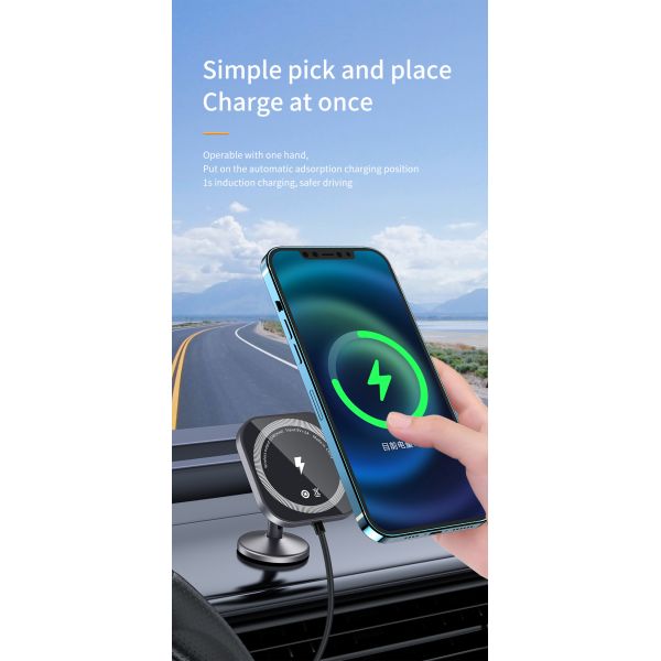 Magnetic Charging Mobile Phone Car Holder 15w Wireless Car Charger Mount Auto-sensing Car Phone Holder