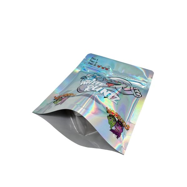 Custom Digital Printed Resealable Holographic Stand Up Pouch With Aluminum Foil Coated For Flower, Weed Food Packaging