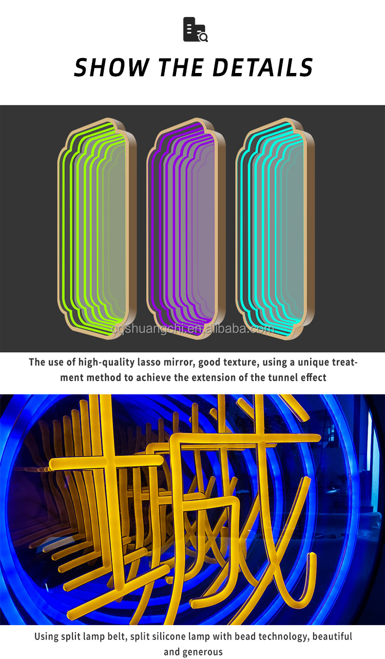 Внутренний декор LED зеркало персонализированное свечение для индивидуальных дизайнов неограниченное зеркало