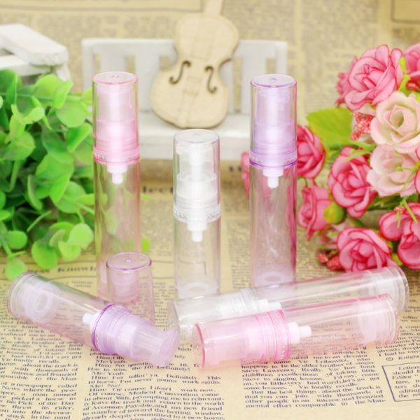 Pink Purple AS Plastic Airless Pump Dispenser , Clear Plastic Cap Airless Serum Bottles