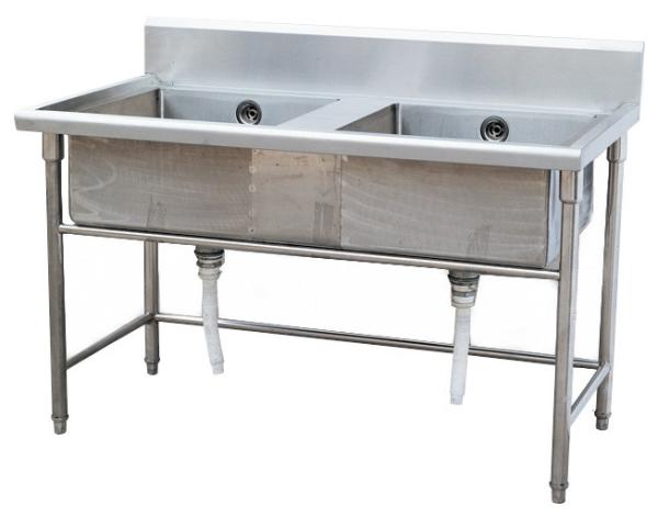 Silver Stainless Steel Double Compartment Sink 1.2mm For Restaurant With MDF