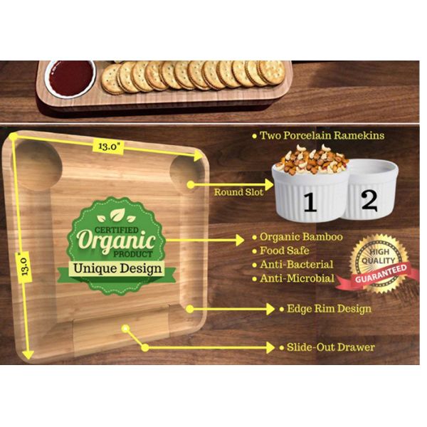 Antibacterial Bamboo Cheese Board With Knives Wood Charcuterie Platter & Meat Server