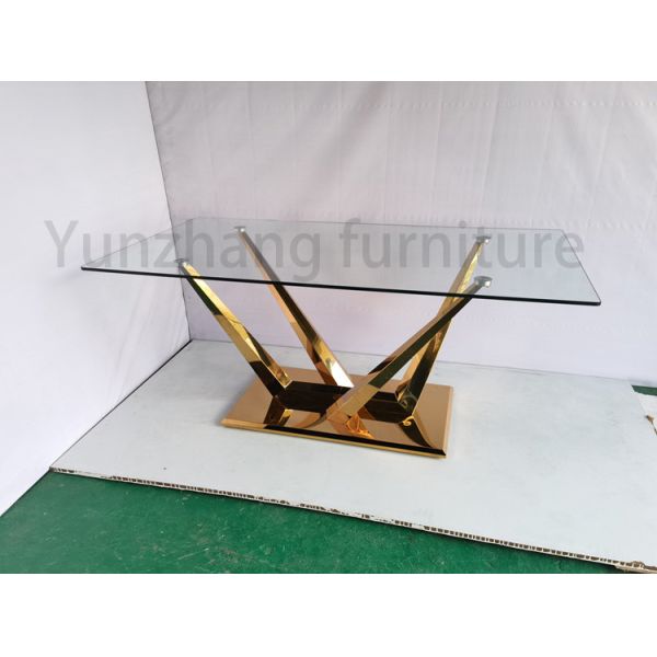 Современная мебель гостиницы с обеденным столом стеклянного золота столешницы стальным