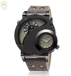 Montres à quartz créatives avec courroie en cuir denim durable pour adolescents