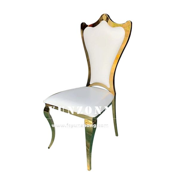Wholesale Cheap Pricer White Pu Leather Gold Stainless Steel High Back Hotel Wedding Chair