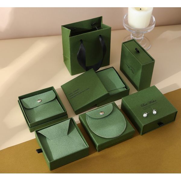 Batch Customized LOGO Kapok Green Jewelry Storage Drawer Box Velvet Bag Set Light Luxury World Cover Jewelry Packaging Box