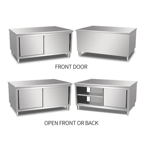 Single / Double Open Working Cabinet / Slide Door 1.5m Stainless Steel Tool Bench Commercial Kitchen Workbench Cabinet