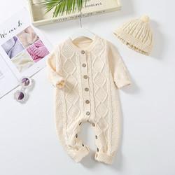 Custom Baby Winter Bodysuit 100% cotton Cable Knitted New Born Baby Rompers Sweaters Sets With Hats