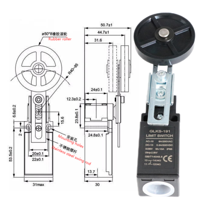 Elevator Limit Switch with Stainless Steel Roller