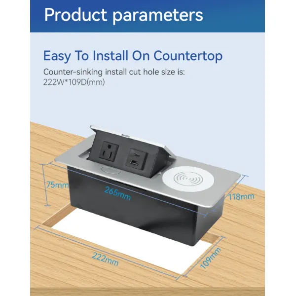 Hidden Pop Up Socket 15W QI Charger Desk Mounted Power And Data Sockets