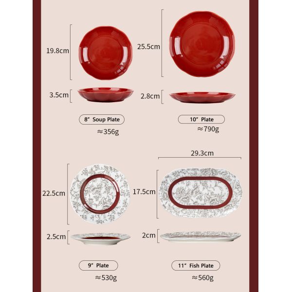 2024 Керамическая тарелка Подарок Порцелан Красные зарядные тарелки Для красивых подарков посуды