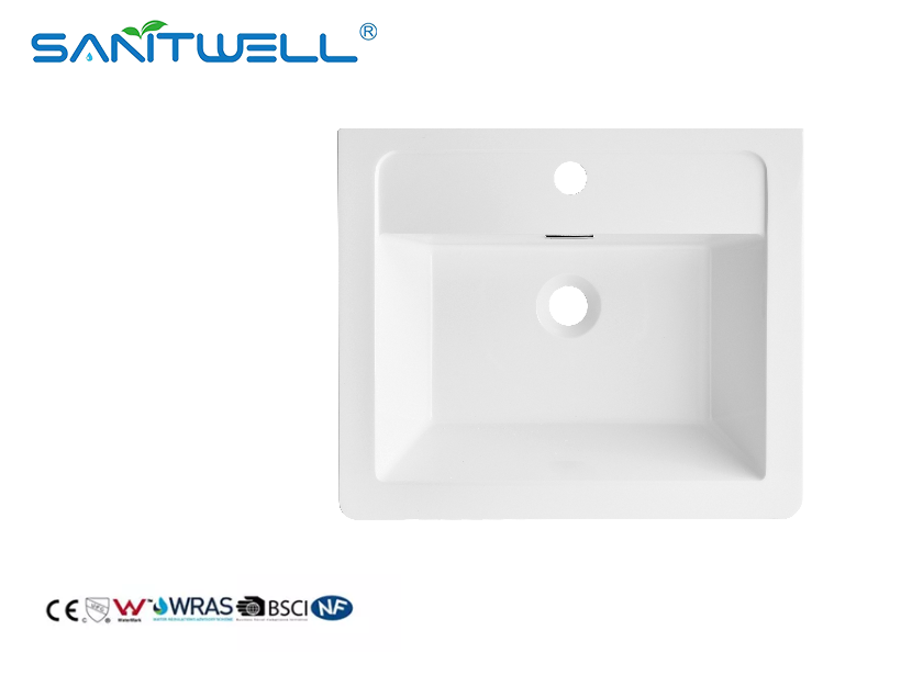 Popular Models SWBG500 Wholesale Sanitary Ware Stone Resin Basins Glossy White Cabinet Basins