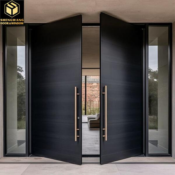 Handle Black Wooden Aluminium Garden Door Noiseless Aluminium Pivot Entrance Doors